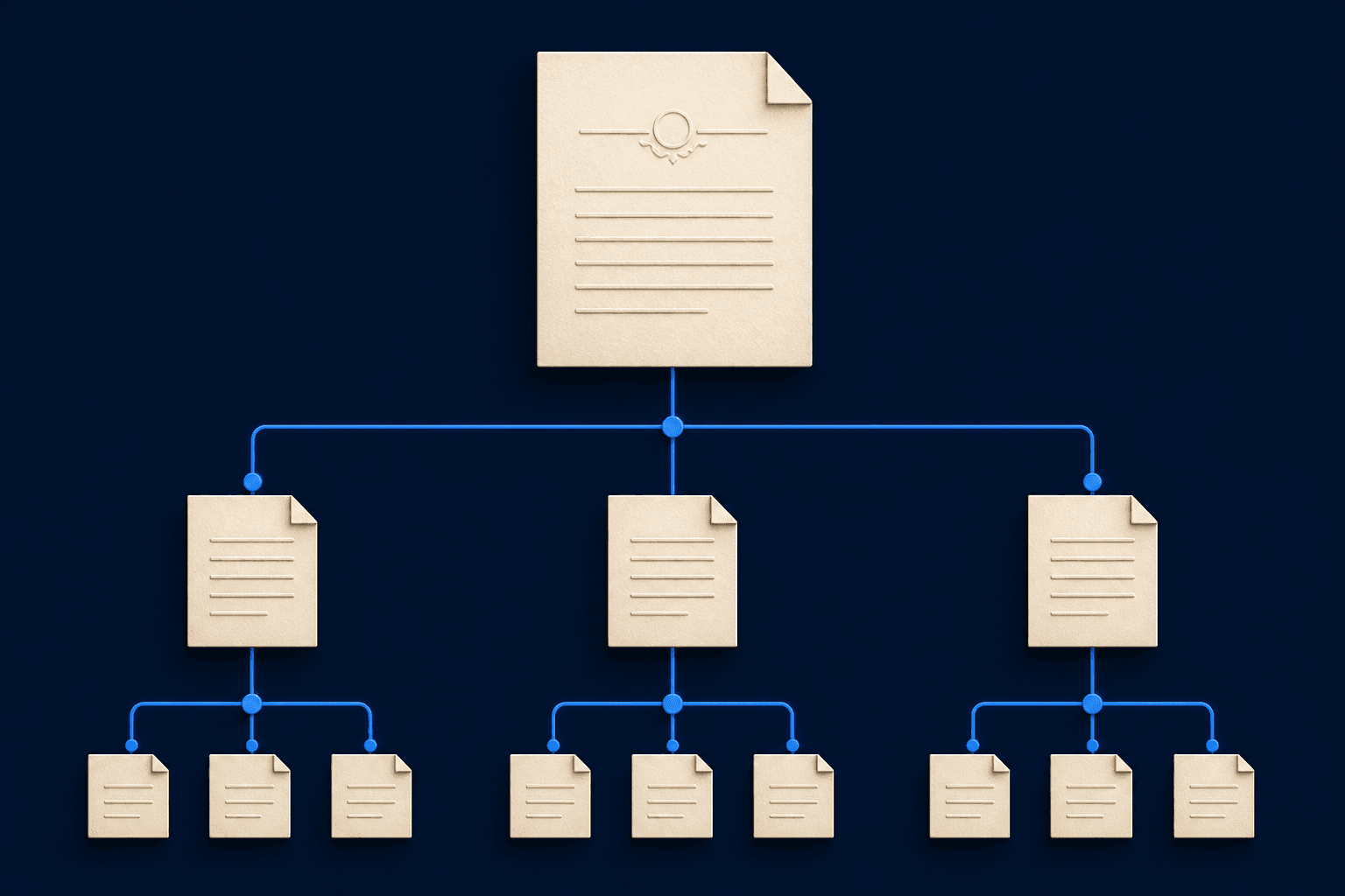 Legal document tree split into headed chunks